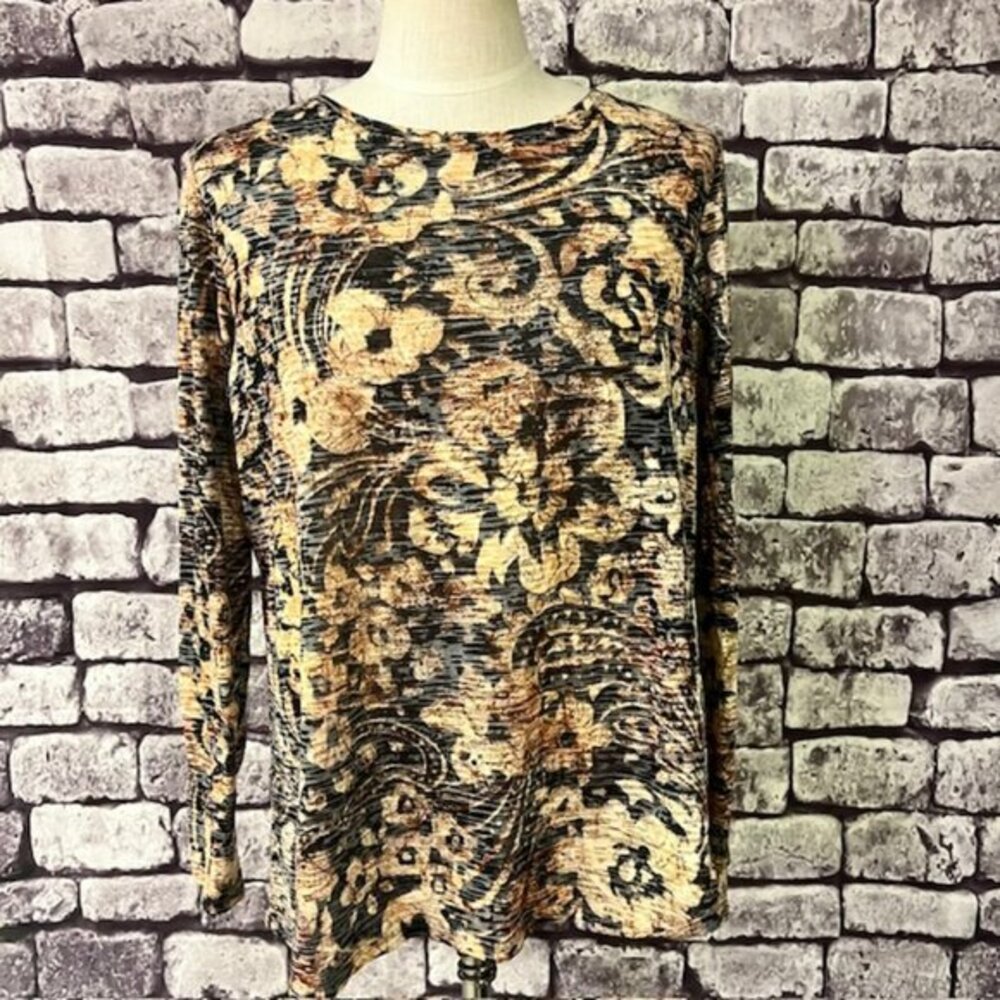 Coldwater Creek Black, Brown & Beige Long Sleeve Blouse Size XL - Picture 1 of 9
